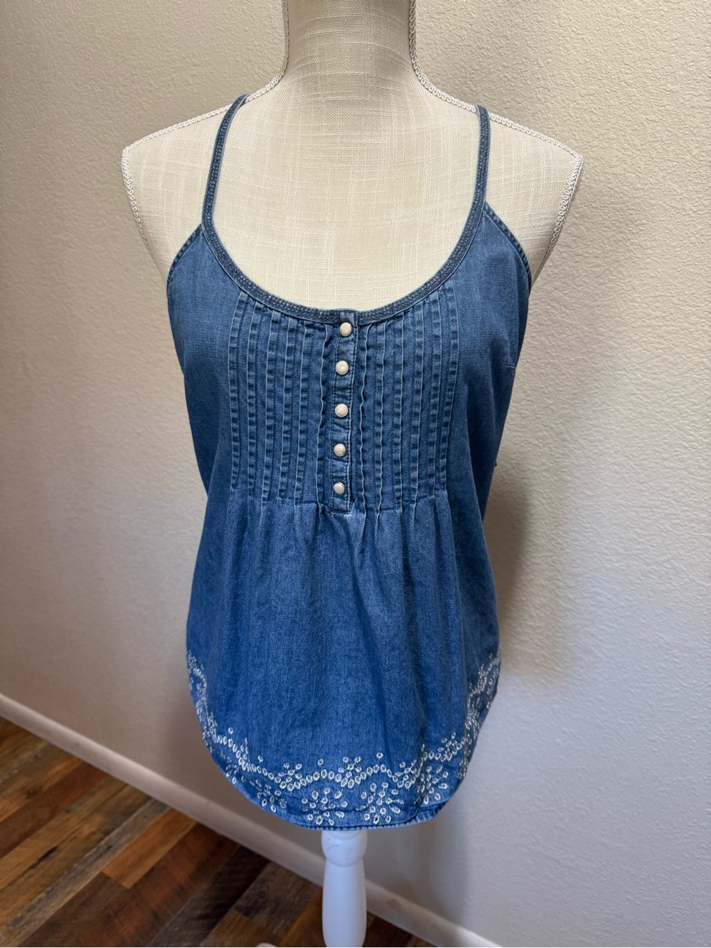 Aeropostale Blue Denim Embroidered Tank Top